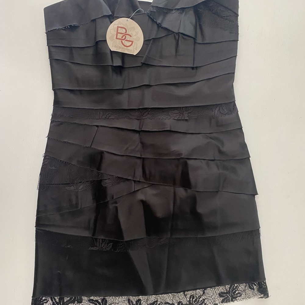 BCBG Generation Black strapless pleated bodycon dress. Size 12